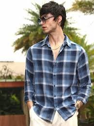 Men Blue Checked Casual Shirt