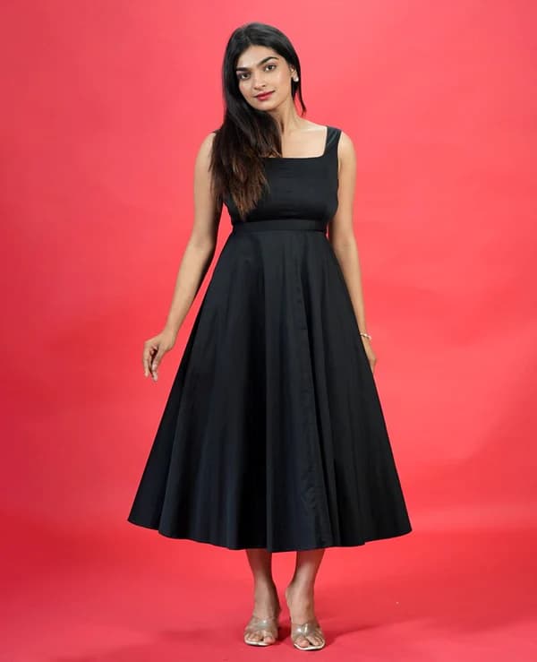 Elegant Black A-Line Midi Dress