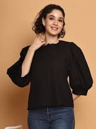 Women's Black Puff Sleeve Top